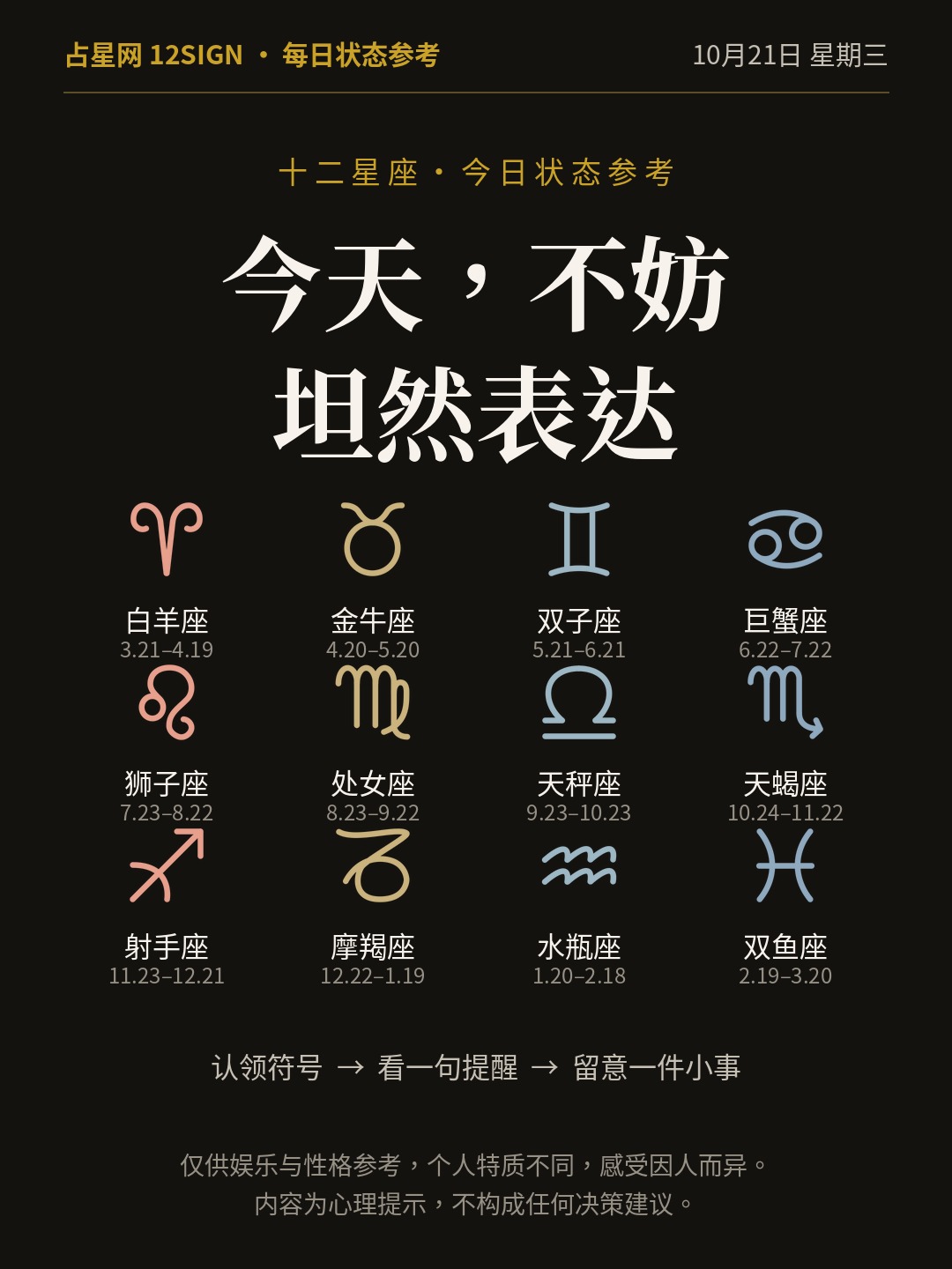 10月21日十二星座状态参考｜坦然表达 1/14