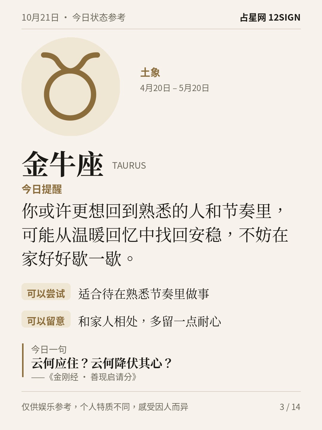 10月21日十二星座状态参考｜坦然表达 3/14