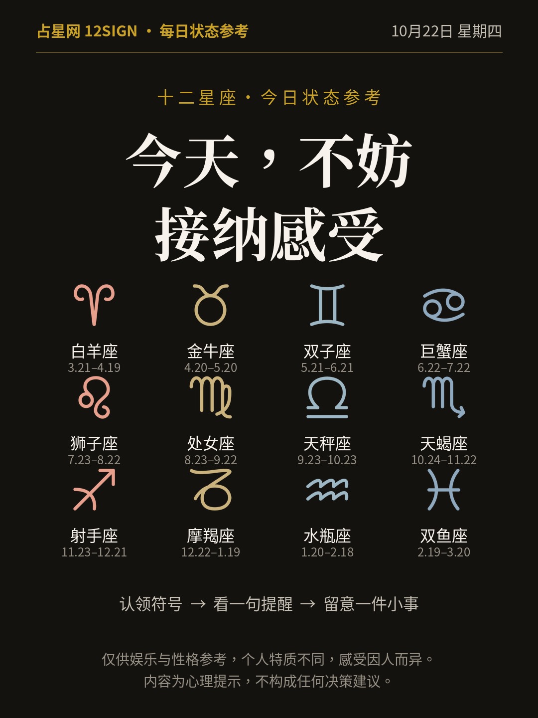 10月22日十二星座状态参考｜接纳感受 1/14